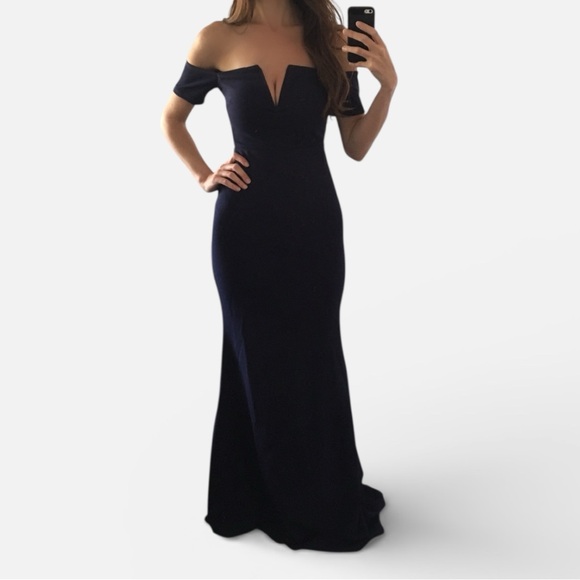 Lulus Dresses & Skirts - Lulus Lynne Navy Blue Off-the-Shoulder Maxi Dress, XS